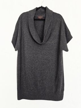 PURE Collection Cashmere Wool Gray Cowl Tunic Sweater, 18